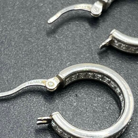 Designer HAN 925 Sterling Silver Pave Glitter Inside Outside Hoop Earrings - Picture 9 of 15